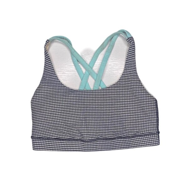 Lululemon Energy Bra Gingham Luon White Black / Tranquil Blue - Picture 2 of 3